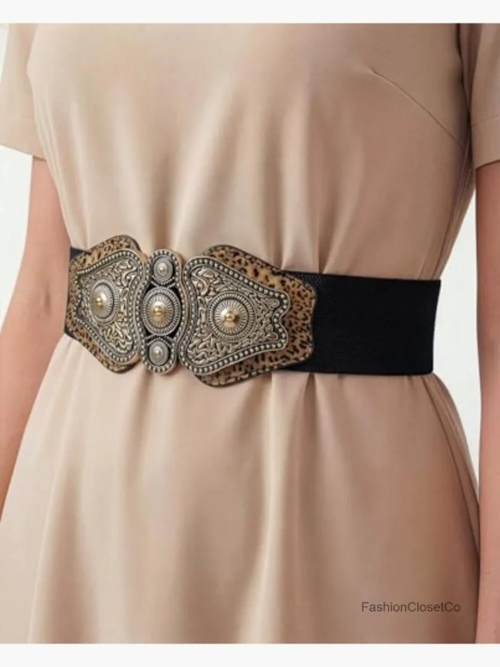 Wide Elastic Stretch Vintage Antique Buckle Belt